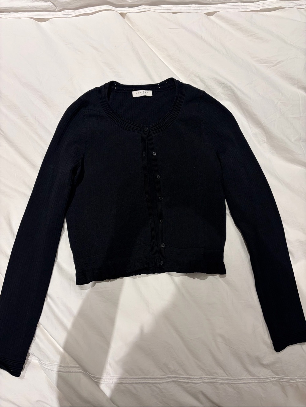 Sandro Black Ribbed Button-Front Women's Cardigan Sweater